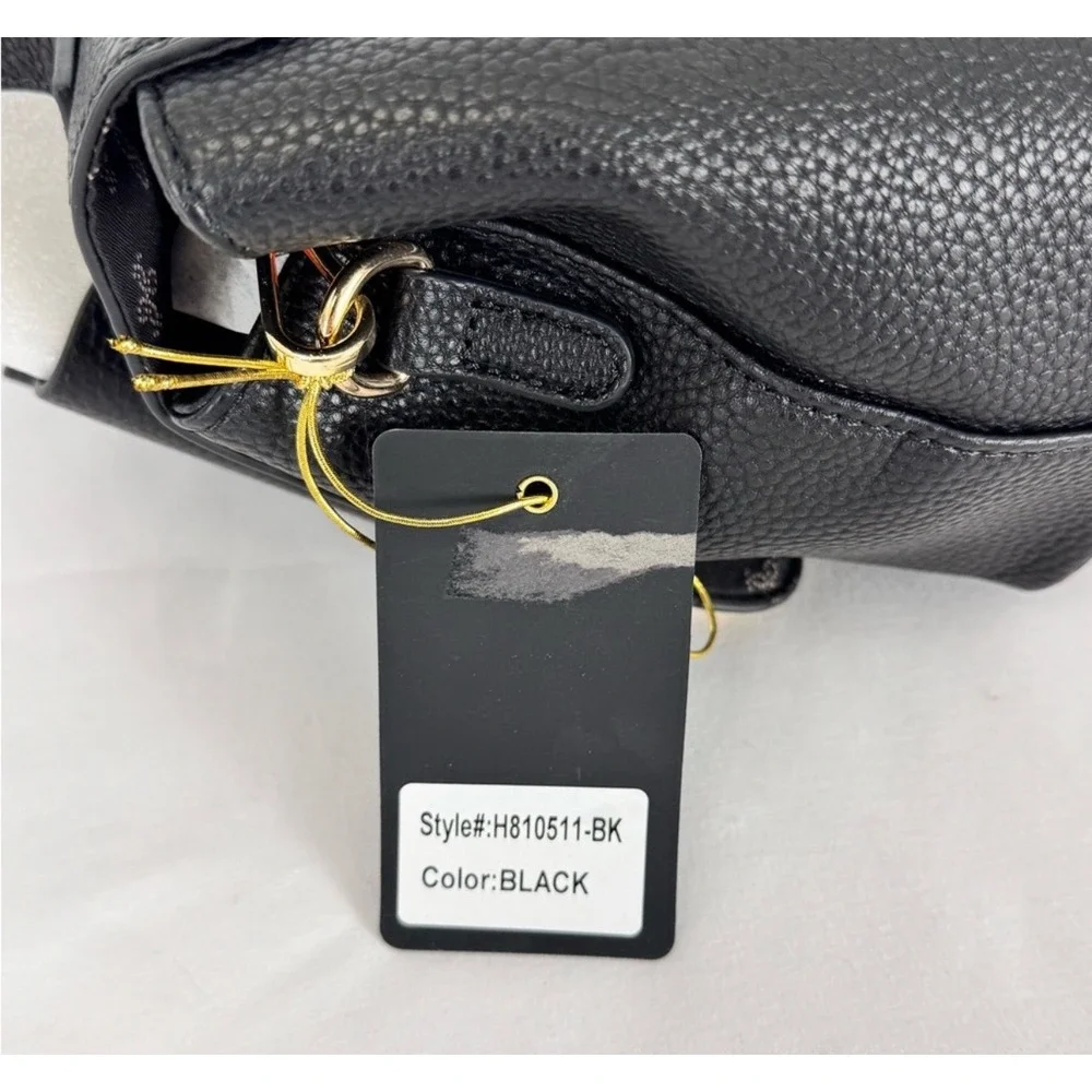 Grosee Black Faux Leather Top Handle Bow‎ Accent Satchel Bag